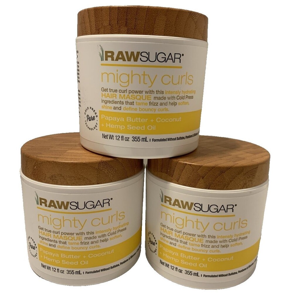 Raw Sugar Mighty Curls Hair Masque Papaya Butter + Coconut 12 oz 3 Pack Set New
